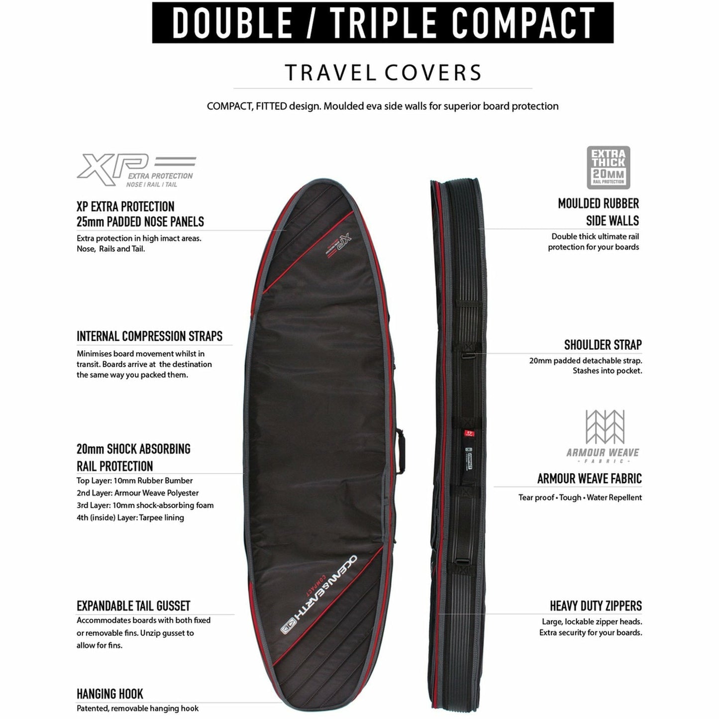 Ocean and Earth - Boardbag Triple Compact Shortboard