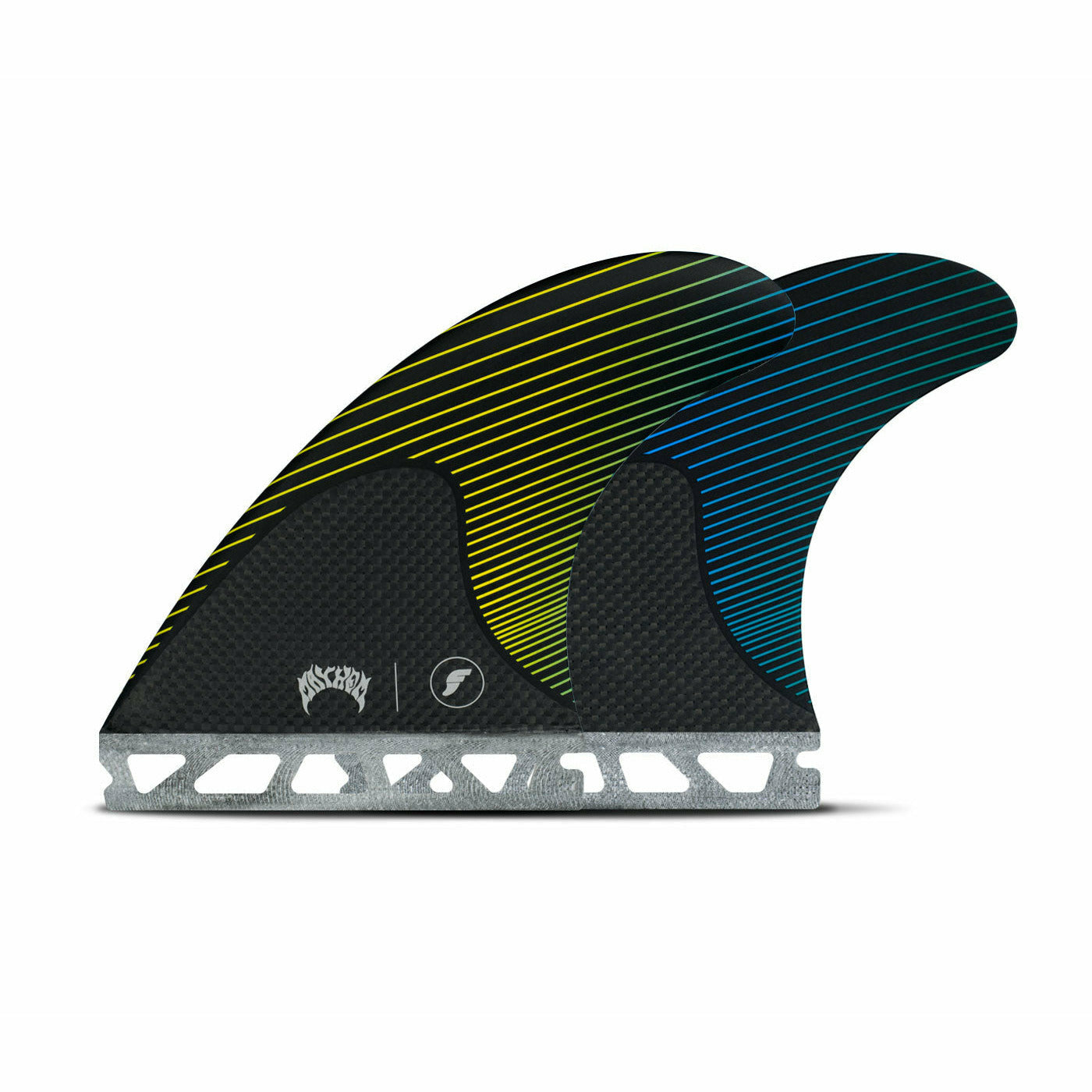 Futures Fins - MAYHEM MEDIUM Honeycomb/Carbon - Medium (Yellow/Blue)