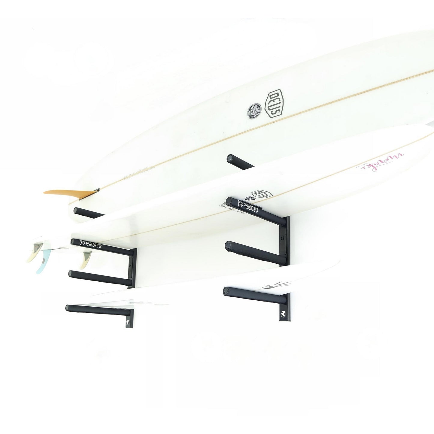 The Quiver 4 Board Surf Rack - Rakit Systems Short board or Longboard all our racks are suitable for a wide range of boards.