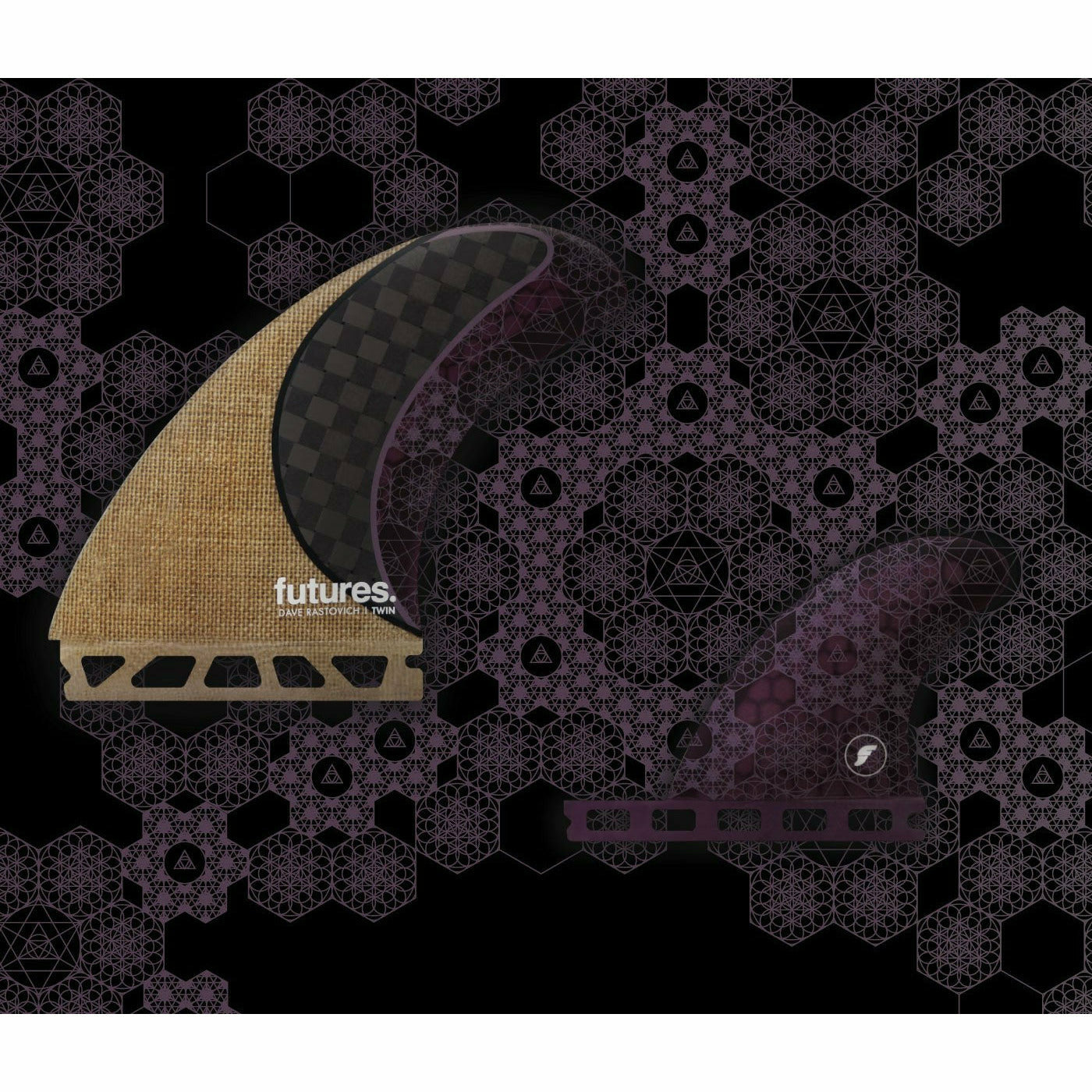 Futures Fins - RASTA TWIN Honeycomb/Carbon - Universal (Jute/Carbon/Purple)