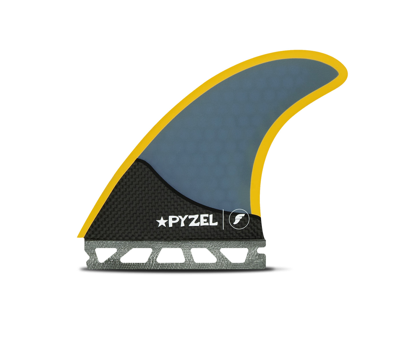 FUTURE FINS - PYZEL - HONEYCOMBE/CARBON - THRUSTER - LARGE - BLUE/YELLOW - Pollywog