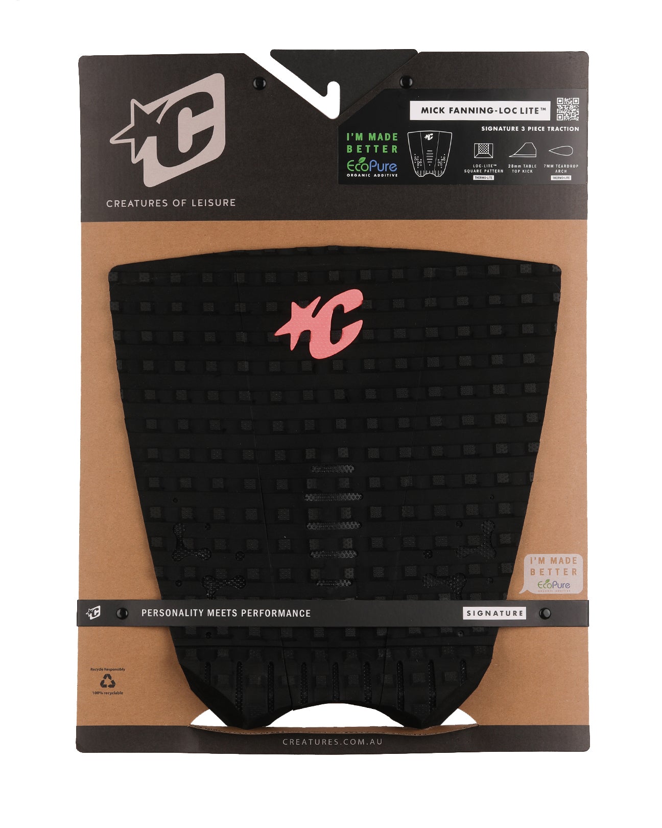 MICK FANNING LOC-LITE ECOPURE : BLACK FLURO RED