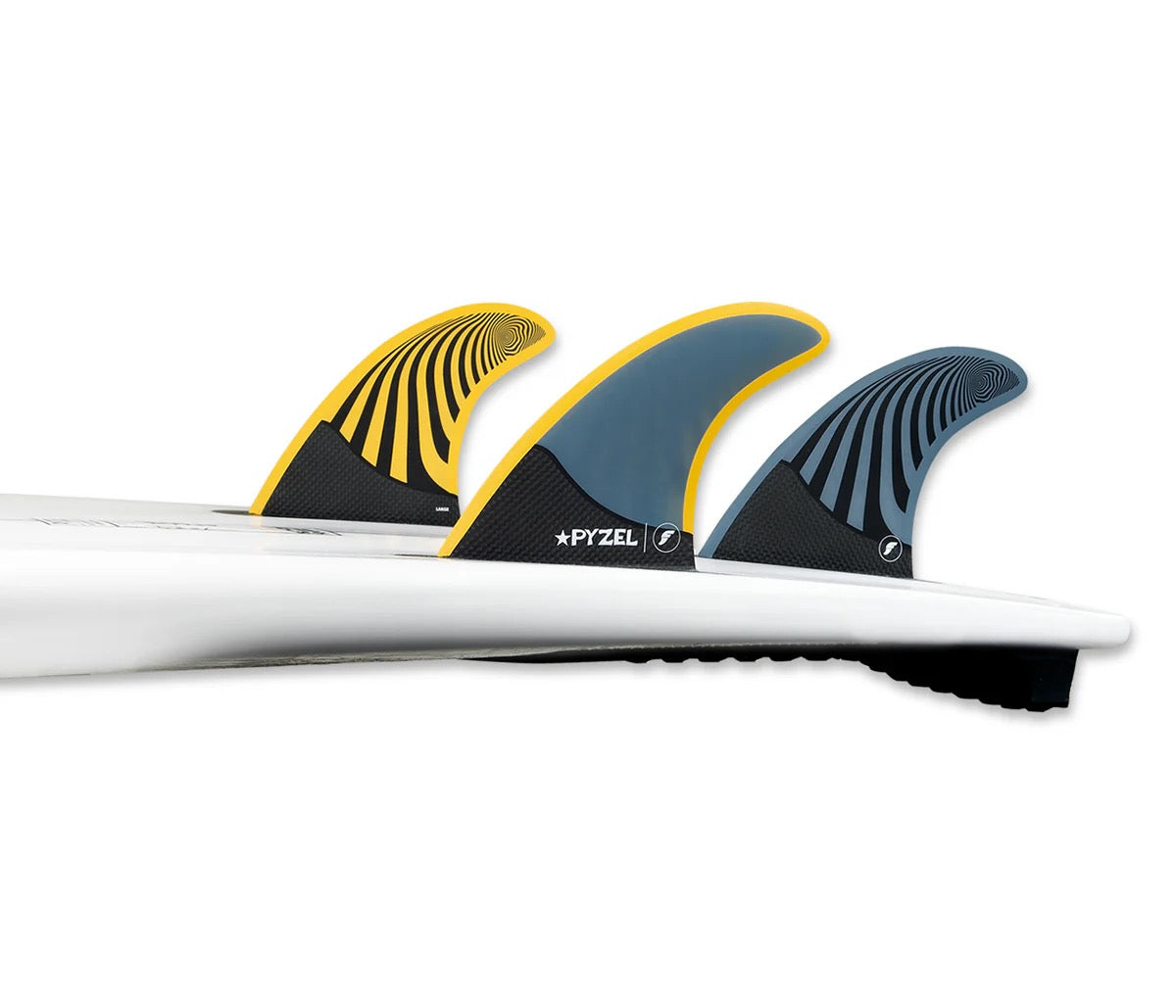 FUTURE FINS - PYZEL - HONEYCOMBE/CARBON - THRUSTER - LARGE - BLUE/YELLOW - Pollywog
