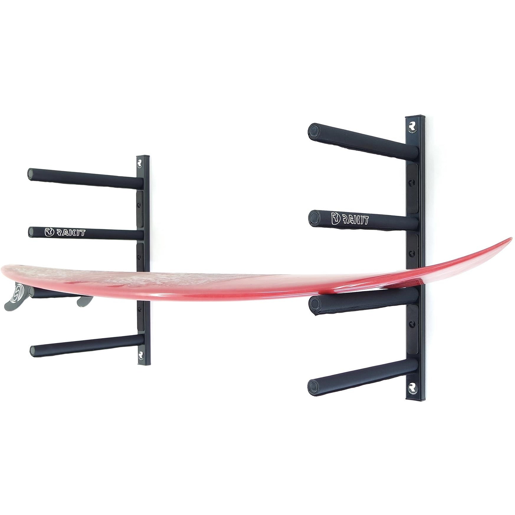 The Quiver 4 Board Surf Rack - Rakit Systems Wall mounted board rack for garage or home. 